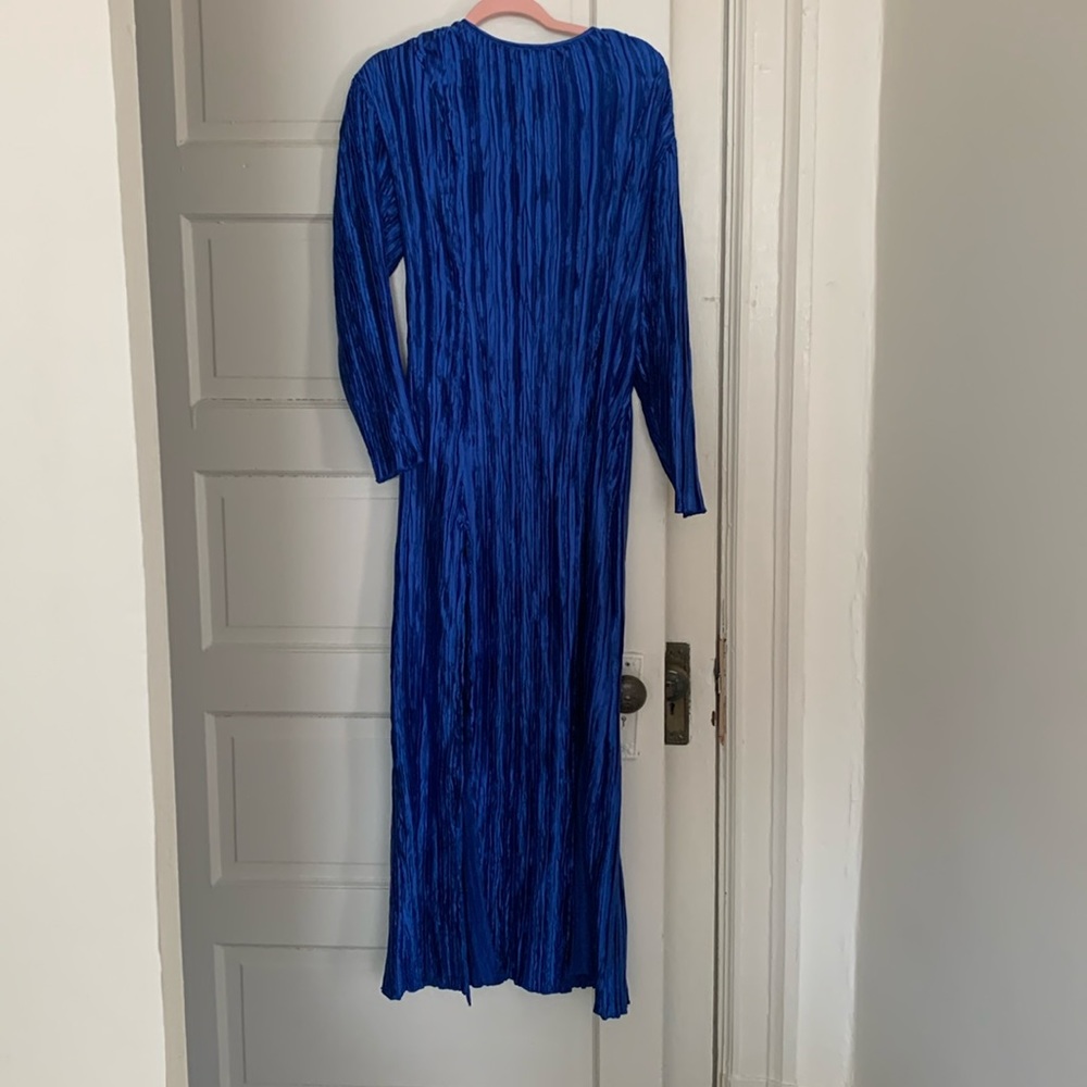 Laagam blue pleated maxi dress with slits